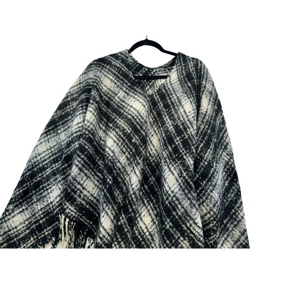 Lauren Ralph Lauren Womens Black & White Plaid Fringe Poncho - Picture 6 of 9